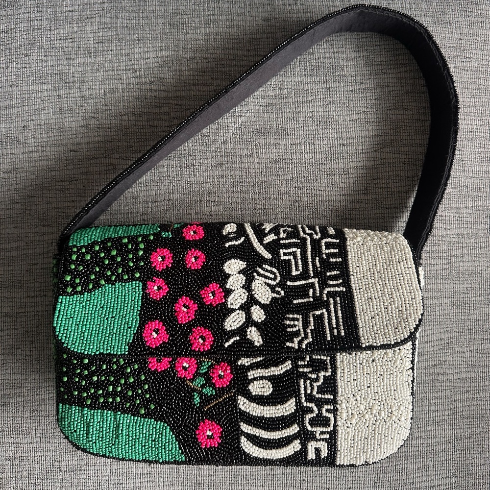 Beaded Black and Green Women's Bag